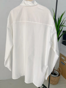 White Hollow Out Blouse New Lapel Long Sleeve Loose Fit Shirt