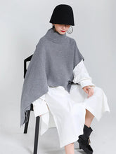 Load image into Gallery viewer, Gray Irregular Big Size Knitting Sweater Poncho Loose Turtleneck Long Sleeve