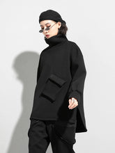 Load image into Gallery viewer, Big Size Pocket Irregular T-shirt New Turtleneck Long Batwing Sleeve