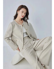 Cargar imagen en el visor de la galería, Elegant Office Pant Suit Crop Jacket Elastic Waist Wide Pant Two-piece Suit