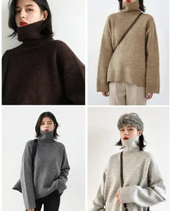 Women's Sweater Loose Turtleneck Sweaters Warm Solid Pullover Knitwear