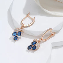 Cargar imagen en el visor de la galería, Kienl New Rose Gold Long Earring Vintage Blue Natural Zircon Flower Drop Earring  Jewelry