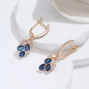 Kienl New Rose Gold Long Earring Vintage Blue Natural Zircon Flower Drop Earring  Jewelry