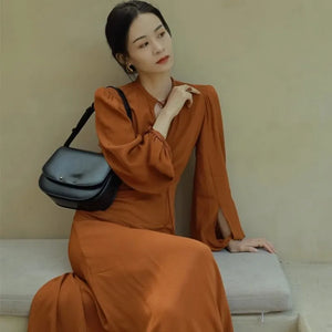 Orange Drawstring Dress  Light Mature Style