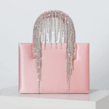 Charger l&#39;image dans la galerie, Rhinestone Tassel Satin Handbags Diamonds Handle Square Box Evening Clutch