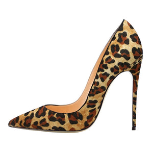 Woman Fashion Designer Leopard Pointed Toe Pumps Women Genuine Leather Thin High Heels Sexy Slip On Female Shoes Big Size