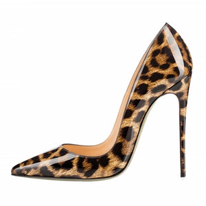 Woman Fashion Designer Leopard Pointed Toe Pumps Women Genuine Leather Thin High Heels Sexy Slip On Female Shoes Big Size