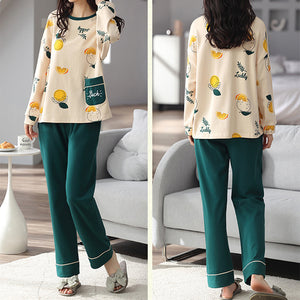 Loose Print Pajamas Women Autumn Winter Pyjama Set Long Sleeves