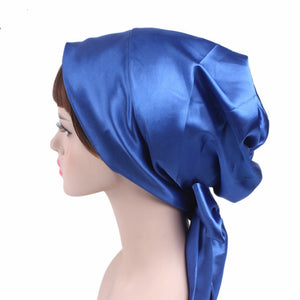 Ladies Satin Printed Bow Turban Long