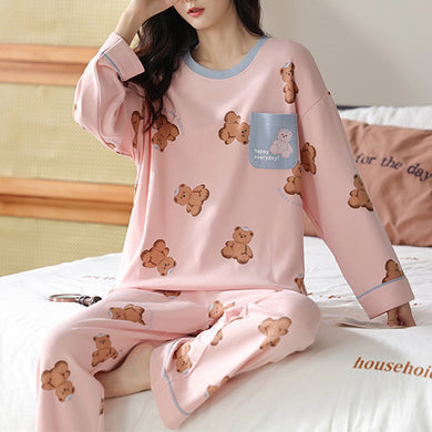 Loose Print Pajamas Women Autumn Winter Pyjama Set Long Sleeves