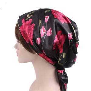 Ladies Satin Printed Bow Turban Long