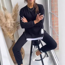 Charger l&#39;image dans la galerie, Women&#39;s Sports Suit Fashion Slit Design Sweatshirt Top And Slim-fit Trousers Sweatpants Casual Two Piece Set Outfit