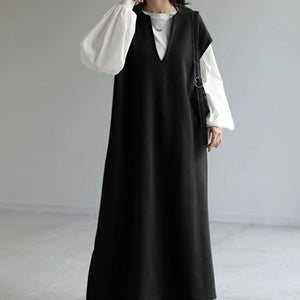 Autumn Winter Japanese And Korean V-neck Woolen Dress