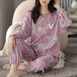 Loose Print Pajamas Women Autumn Winter Pyjama Set Long Sleeves