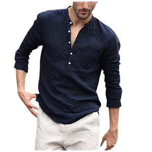 Fabiogoo Vintage White Shirt Button Linen Shirts for Men