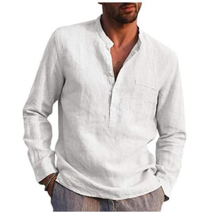 Fabiogoo Vintage White Shirt Button Linen Shirts for Men