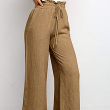 Load image into Gallery viewer, Elastic light Waistband Lace-up Wide Leg Pants Solid Color Cropped for women