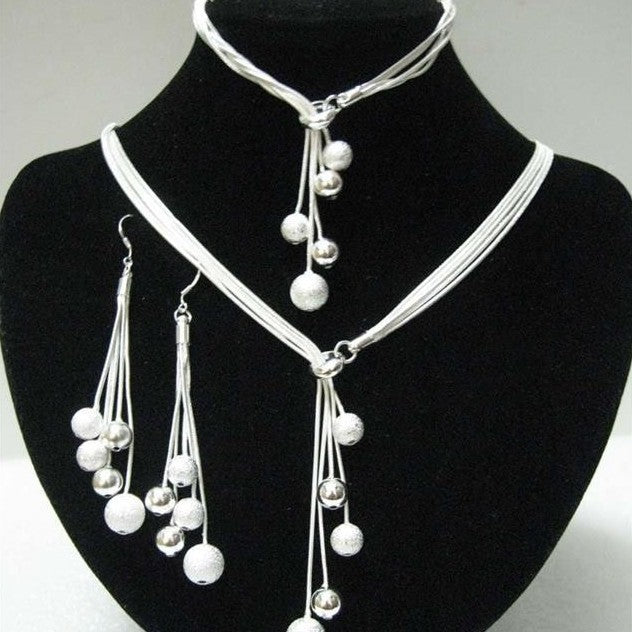 Five Thread Bead Necklace Bracelet Earring Set for Occasions