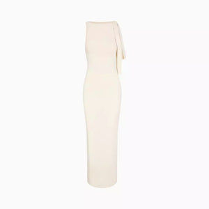 Flat Shoulder Asymmetric Ribbon Dress Slim-fit Sexy Sheath Dress