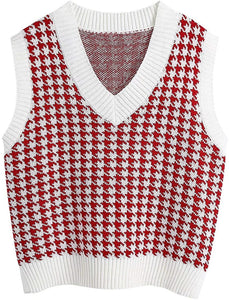 Houndstooth knitted vest vest