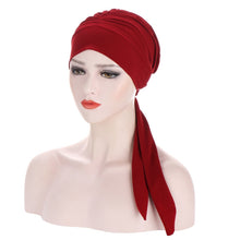 Cargar imagen en el visor de la galería, Pure Color Crystal Hemp Long Tail Bow Turban Hat