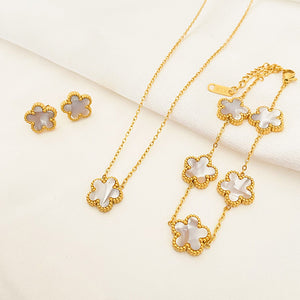 Five-leaf Flower Pendant Necklace Earring Bracelet Set for occasions