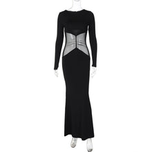 Cargar imagen en el visor de la galería, Long Sleeve Mesh Slim Fit Patchwork Sheath Dress