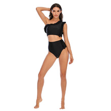 Cargar imagen en el visor de la galería, Flounced One-shoulder Bikini High Waist Swimming Trunks Swimsuit Set