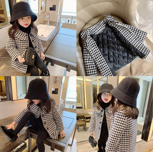 Winter Korean Houndstooth Girl Mid-length Coat