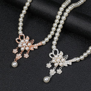 Pearl Flower Necklace Earring Set for Occasions