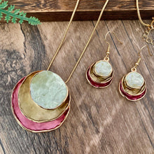 Cargar imagen en el visor de la galería, Color Painting Oil Three-layer Ring Hollow Pendant Earrings And Necklace Set for Occasions