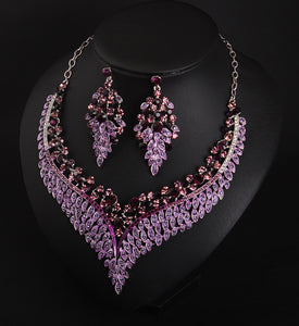 Full Rhinestone Color Clavicle Necklace And Earring Accessories Set for occasions