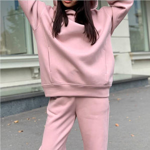 Long-sleeved Pocket Plus Velvet Padded Sweater Suit