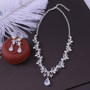 Bridal Rhinestone Zircon Earring Necklace set for Occasions