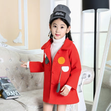 Cargar imagen en el visor de la galería, Girls Padded Lapel Color Matching Polka Dot Woolen Coat