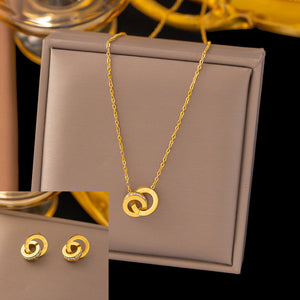 Stainless Steel Necklace Earrings Women's Jewelry Suit