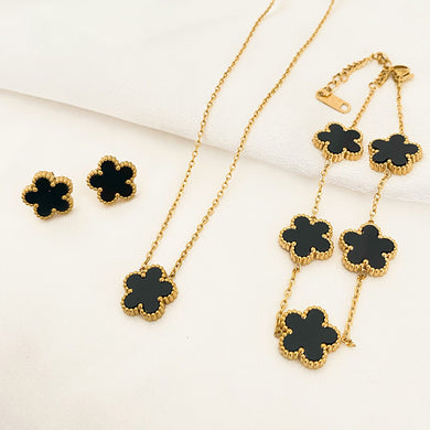 Five-leaf Flower Pendant Necklace Earring Bracelet Set for occasions