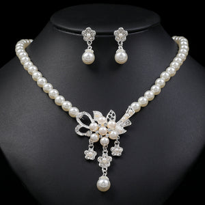 Pearl Flower Necklace Earring Set for Occasions