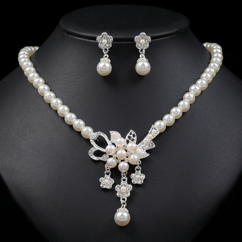 Pearl Flower Necklace Earring Set for Occasions