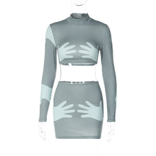 Load image into Gallery viewer, Fashion Print Crop Long Sleeve Top Slim Style Skirt Suit for ladies