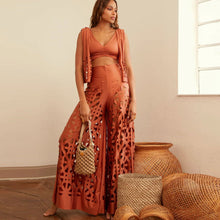 Charger l'image dans la galerie, Solid Color Cutout Midriff Outfit Deep V-neck Sleeveless Split Two-piece Set trouser