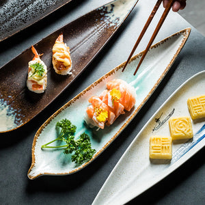 Long Tree Leaf Shaped Ceramic Plate Sushi Creativity