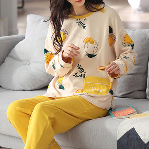 Loose Print Pajamas Women Autumn Winter Pyjama Set Long Sleeves