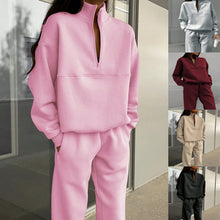 Load image into Gallery viewer, Zipper And Lapel Solid Color Casual Two-piece Sport Suit