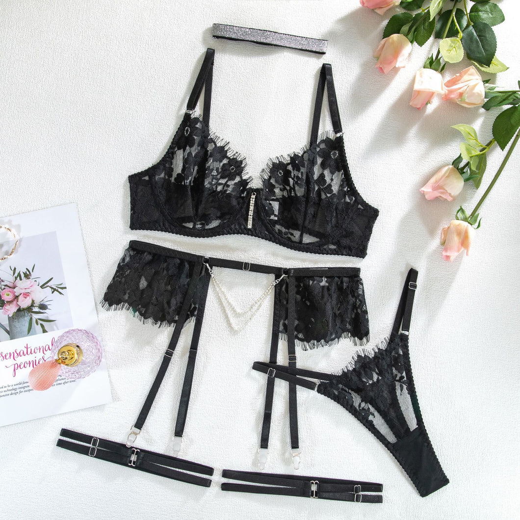 Lace Diamond Underwear Five-piece Set