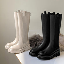 Charger l&#39;image dans la galerie, Chimney Boots Thick-soled High Boots White Full Leather Thick Heel Stretch Stovepipe