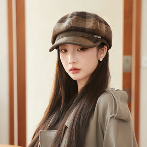 British Style Retro Plaid Octagonal Hat Autumn And Winter