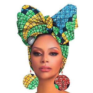 Fashion Printed Cotton Turban Exaggerated Earrings