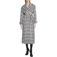 Charger l&#39;image dans la galerie, Black And White Diamond Grid Belt Long Trench Coat