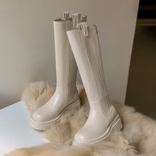 Charger l&#39;image dans la galerie, Chimney Boots Thick-soled High Boots White Full Leather Thick Heel Stretch Stovepipe